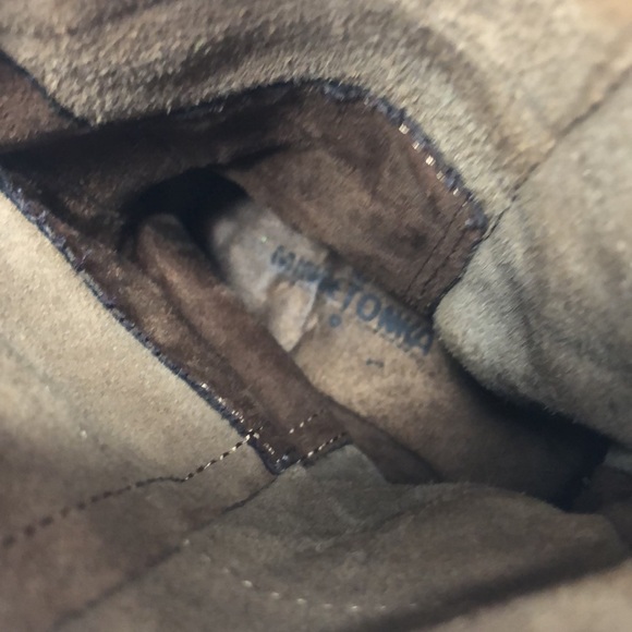 Minnetonka Brown Suede Leather Double Fringe Slide-on Moccasins Ankle Boots - Picture 9 of 10